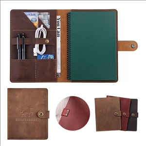 Genuine Leather Pad Folio Portfolios Notebooks with Buckle